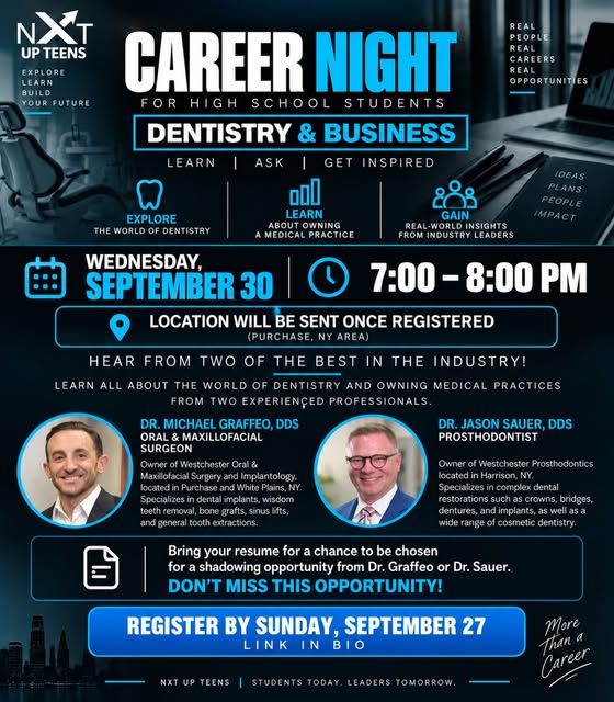 Dentistry and Business Career Night flyer, September 30, 7–8 PM